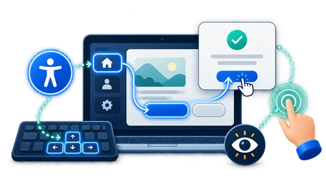 Keyboard, focus, visibility, touch, and dialog interaction checks