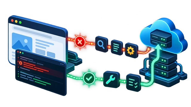 Browser and console errors traced through a production deployment pipeline