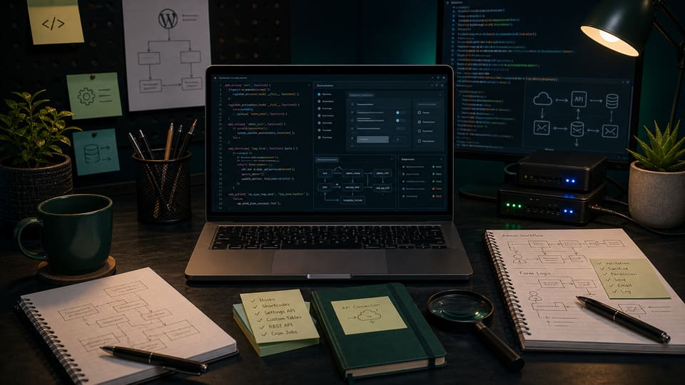 WordPress Plugin Development hero photo showing technical website implementation work for wordpress plugin developer for custom features and integrations